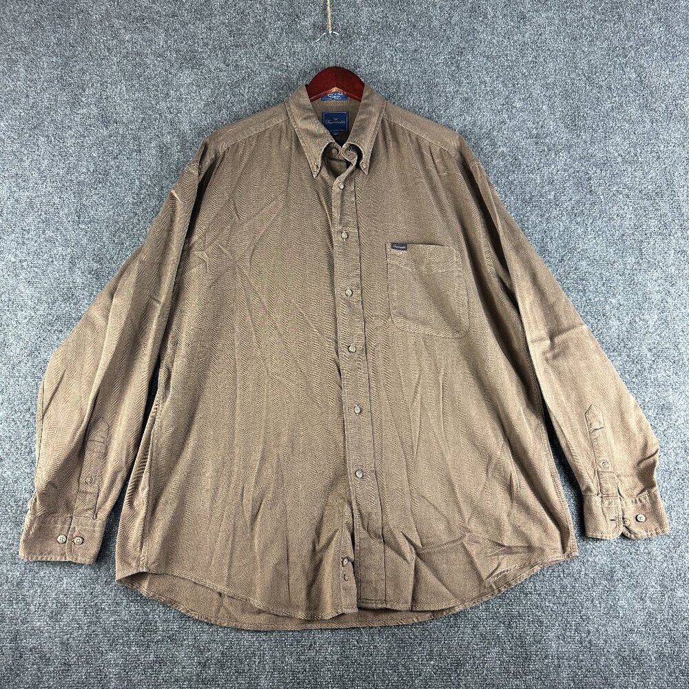 Faconnable Shirt Mens XL Brown Cotton Button Down Pocket Logo
